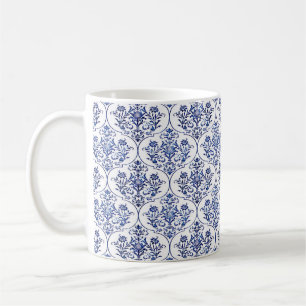 Taza De Café Patrón de Damasco brillante - azul