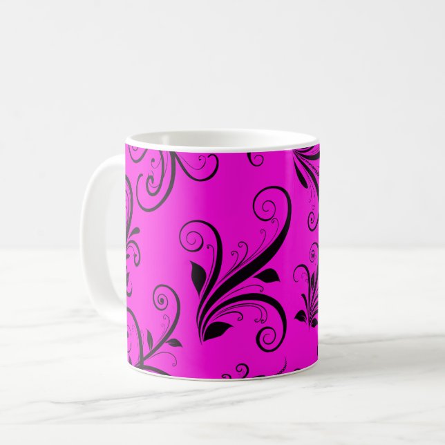 Taza De Café Patrón de Damasco, Damasco rosa, Damasco francés (Anverso izquierdo)