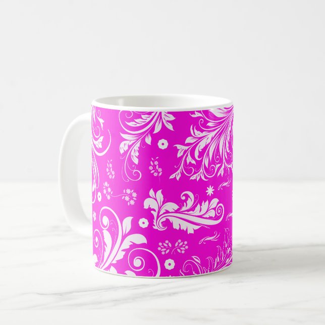 Taza De Café Patrón de Damasco, Damasco rosa, Damasco francés (Anverso izquierdo)