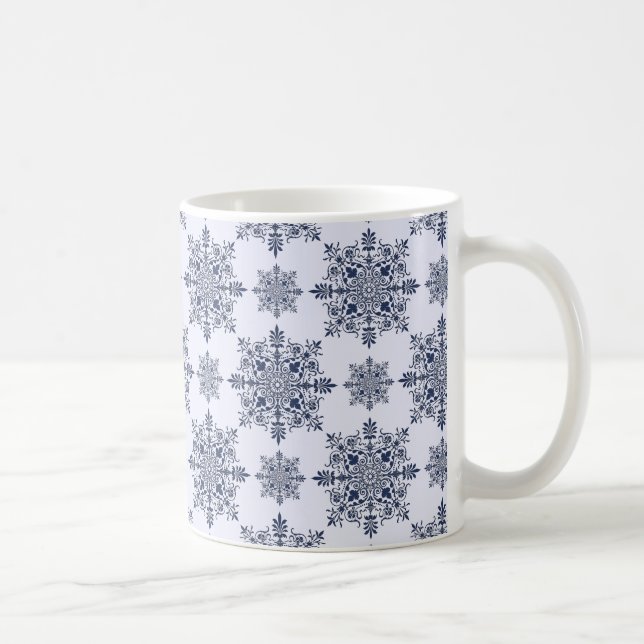 Taza De Café Patrón de Damasco de copo de nieve azul (Derecha)