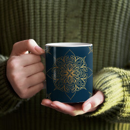 Taza De Café Patrón de Damasco de Mandala dorada