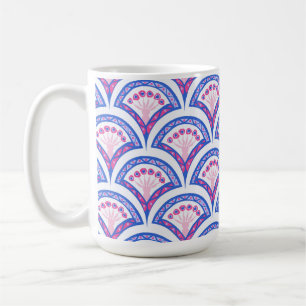 Taza De Café patrón de damasco floral azul