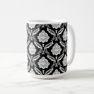 Taza De Café Patrón de Damasco Rococó Blanco sobre Negro