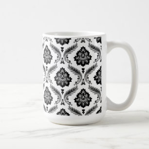 Taza De Café Patrón de damasco rococó gris negro blanco