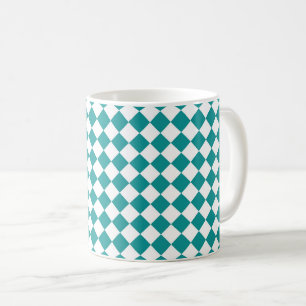 Taza De Café Patrón de diamante de cuadros blanco y verde azula