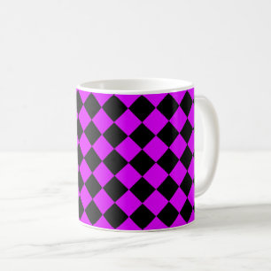 Taza De Café Patrón de diamante de cuadros púrpura negro