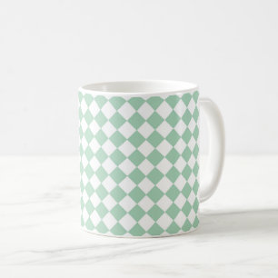 Taza De Café Patrón de diamante de cuadros verdes y blancos