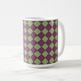 Taza De Café Patrón de diamante de cuadros verdes y púrpura