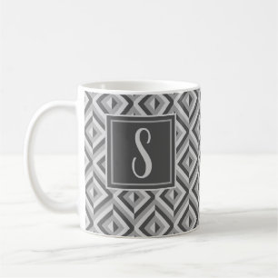 Taza De Café Patrón de diamante de tres tonos gris Monograma