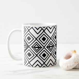 Taza De Café Patrón de diamante geométrico negro y blanco
