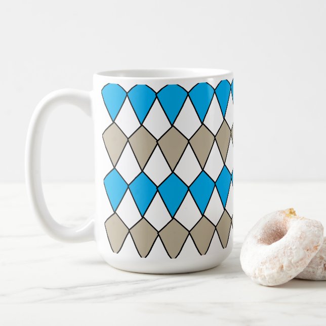 Taza De Café Patrón de diamante gris azul lindo (Con donut)