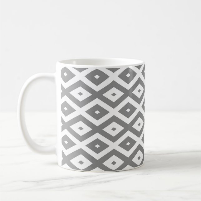 Taza De Café Patrón de diamante gris y blanco (Izquierda)