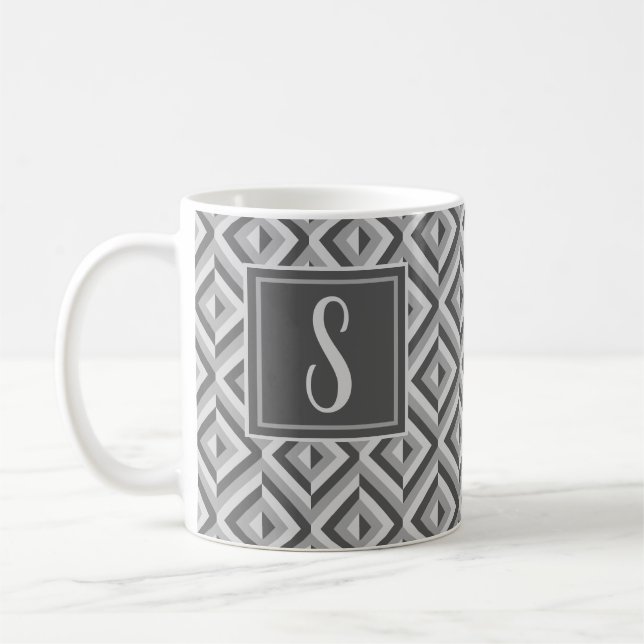 Taza De Café Patrón de diamante monogramo gris de tres tonos (Izquierda)