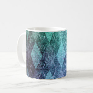 Taza De Café Patrón de diamante verde azul vintage clásico