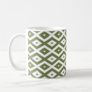 Taza De Café Patrón de diamante verde oliva y blanco