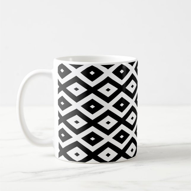 Taza De Café Patrón de diamantes en blanco y negro (Izquierda)