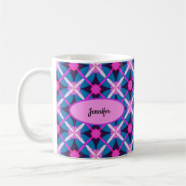 Taza De Café Patrón de diamantes retro en rosa, púrpura y azul 
