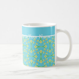Taza De Café Patrón de dibujos animados amarillo dorado en azul