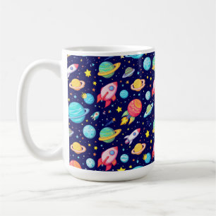 Taza De Café Patrón de dibujos animados espaciales coloridos