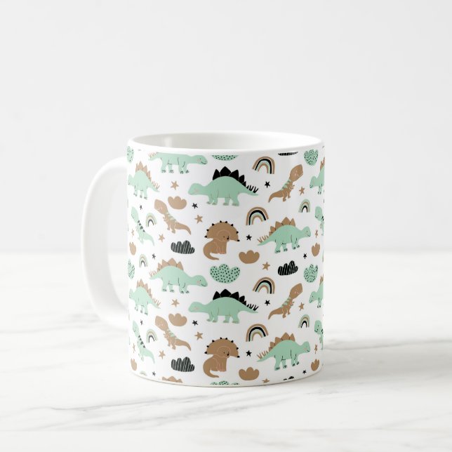 Taza De Café Patrón de dinosaurio verde de menta (Anverso izquierdo)