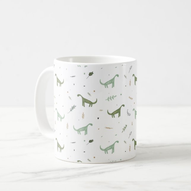 Taza De Café Patrón de dinosaurio verde lindo (Anverso izquierdo)