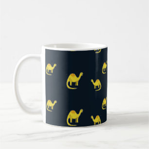 Taza De Café Patrón de dinosaurios amarillos en azul