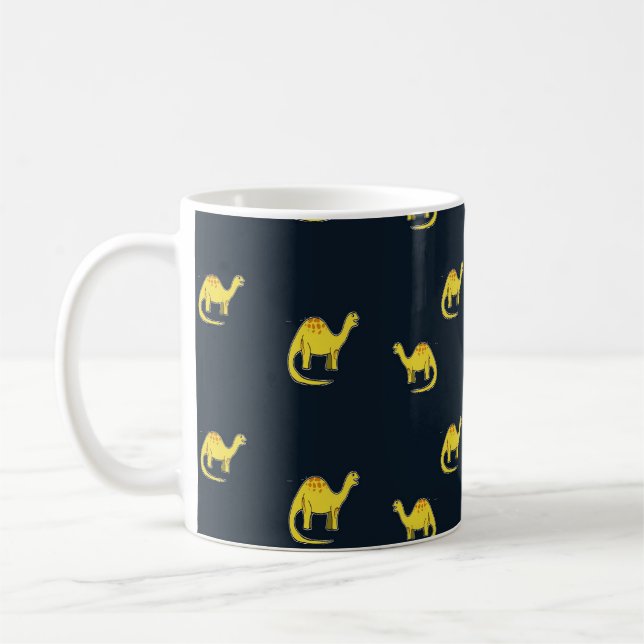 Taza De Café Patrón de dinosaurios amarillos en azul (Izquierda)