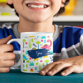 Taza De Café Patrón de dinosaurios coloridos con nombre de niño