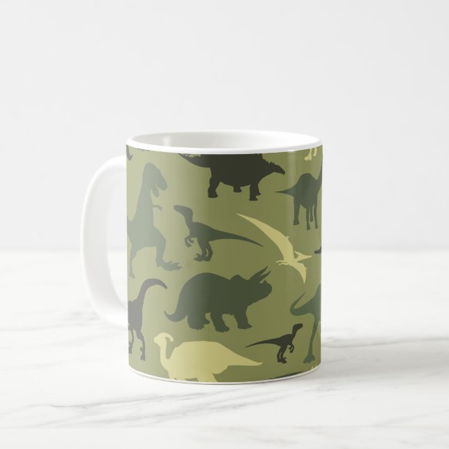 Taza De Café Patrón de dinosaurios, silueta de dinosaurios, din (Anverso izquierdo)