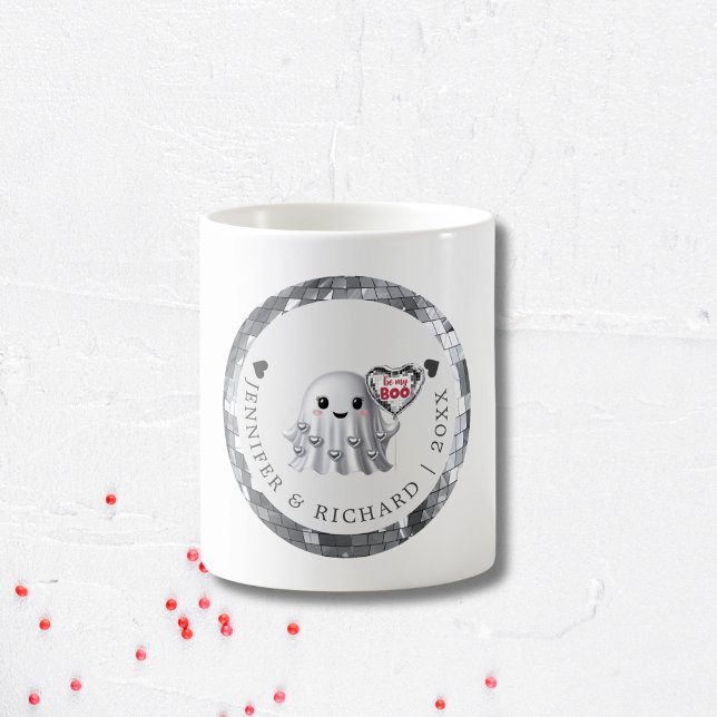 Taza De Café Patrón de diseño de San Valentín fantasma plateado (Personalized Valentine's Day Mug)