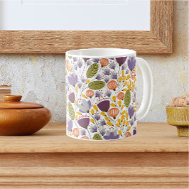 Taza De Café Patrón de diseño floral morado y amarillo