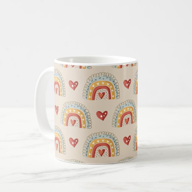Taza De Café Patrón de Doodle Arcoiris Boho (Anverso izquierdo)