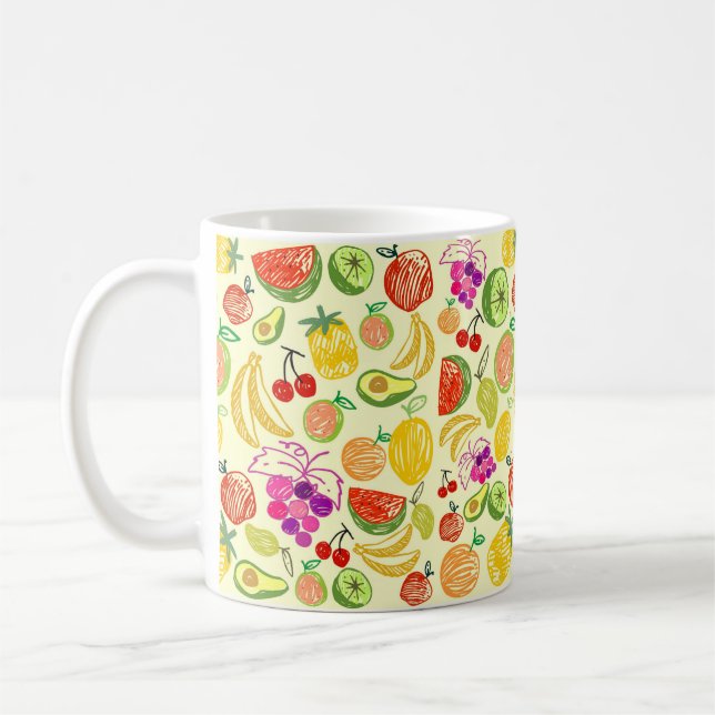 Taza De Café Patrón de Doodle de Fruta Variado (Izquierda)