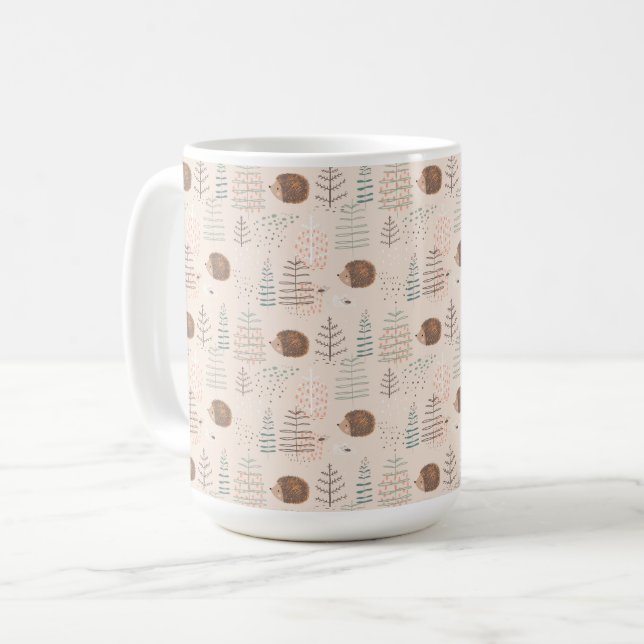 Taza De Café Patrón de edgehog de Cuadros Woodland (Anverso izquierdo)