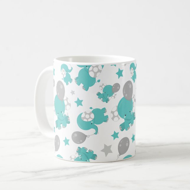 Taza De Café Patrón De Elefantes Azules, Elefantes Cutetos, Est (Anverso izquierdo)