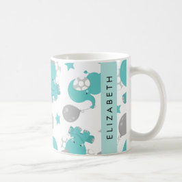 Taza De Café Patrón De Elefantes Azules, Estrellas, Tu Nombre