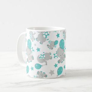 Taza De Café Patrón de Elefantes, Elefantes Cutos - Gris Azul