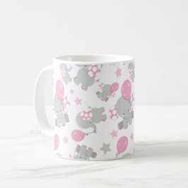 Taza De Café Patrón de Elefantes, Elefantes Cutos - Gris Rosa