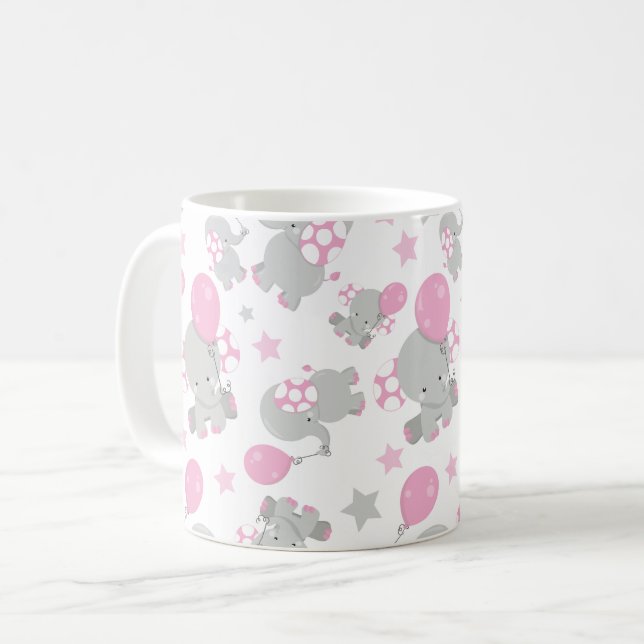 Taza De Café Patrón de Elefantes, Elefantes Cutos - Gris Rosa (Anverso izquierdo)