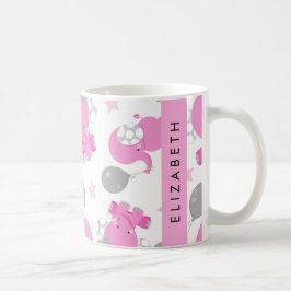 Taza De Café Patrón De Elefantes Rosa, Estrellas, Tu Nombre