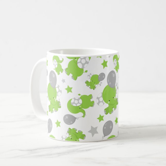 Taza De Café Patrón De Elefantes Verdes, Elefantes Cubiertos, E (Anverso izquierdo)