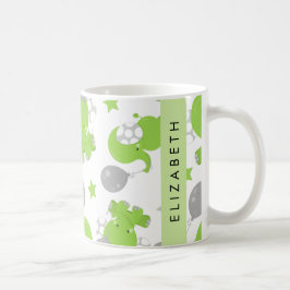 Taza De Café Patrón de elefantes verdes, estrellas, tu nombre