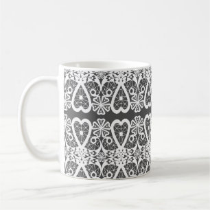 Taza De Café Patrón de encaje gris y blanco