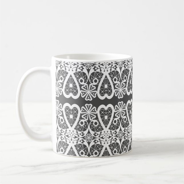 Taza De Café Patrón de encaje gris y blanco (Izquierda)