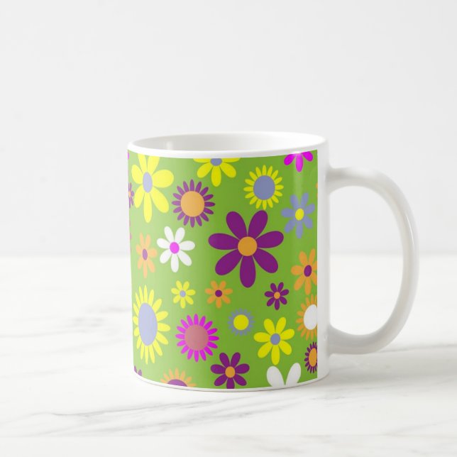 Taza De Café Patrón de energía de flor verde brillante (Derecha)