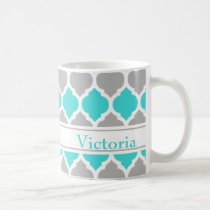 Taza De Café Patrón de enrejado marroquí verde azulado y gris