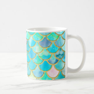 Taza De Café Patrón de escalas de la sirena de color azul Verde