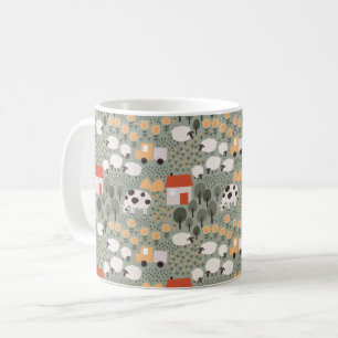 Taza De Café Patrón de escena de la granja