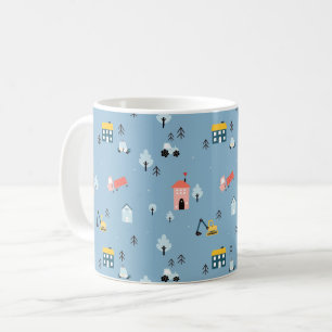 Taza De Café Patrón de escena de pueblo de Doodle Cute