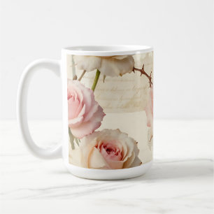 Taza De Café Patrón de escritura de rosa pálida vintage